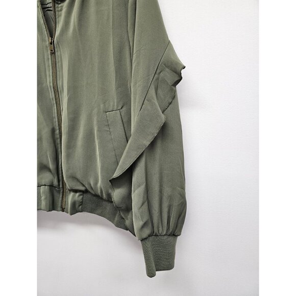 Mud Pie Womens Size Small Nolan Ruffles Bomber Jacket Size Small Green Pockets - Picture 3 of 9